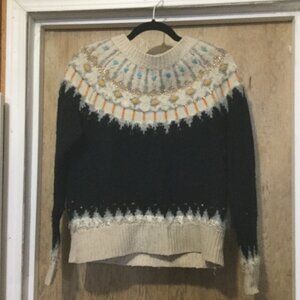 Sleeping On Snow crewneck knit sweater size medium dark navy fairisle